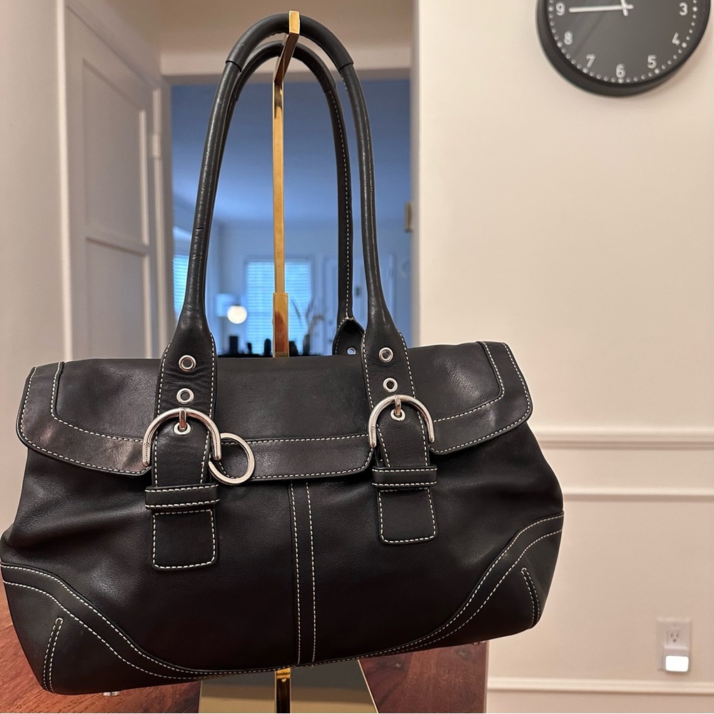SoHo Black Leather Satchel